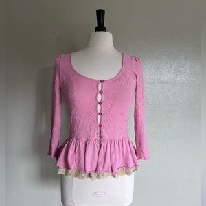 Vintage Betsey Johnson floral embroidered pink peplum lace vintage cardigan